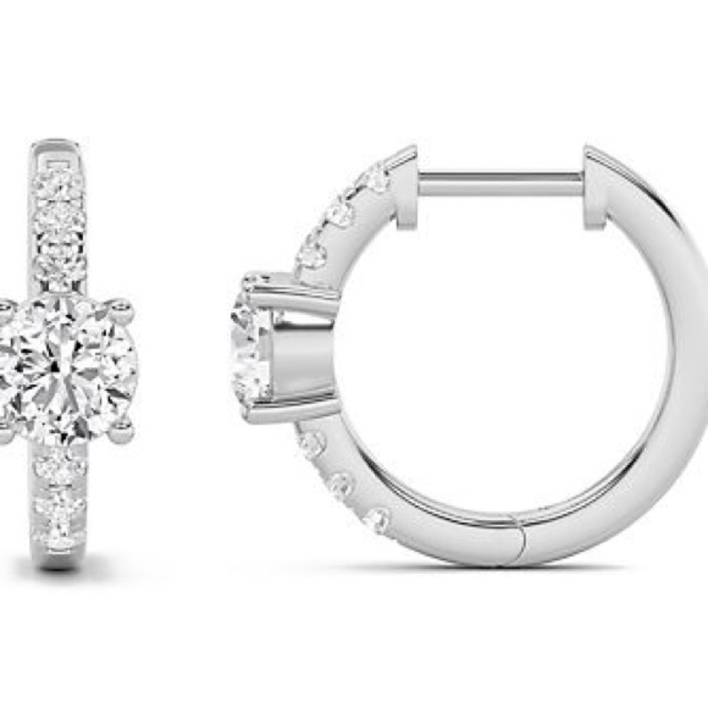 Zales 1.50 cttw Diamond Huggie Hoop Earrings, 925 Sterling Silver NEW - Picture 2 of 8